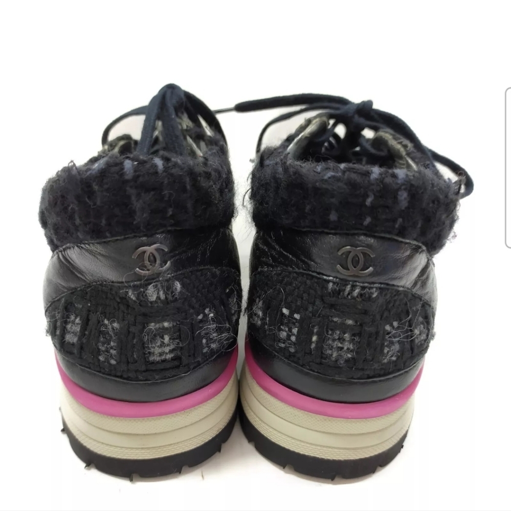 CHANEL Supermarket Tweed Lace up Sneakers Size 36 - Picture 5 of 11